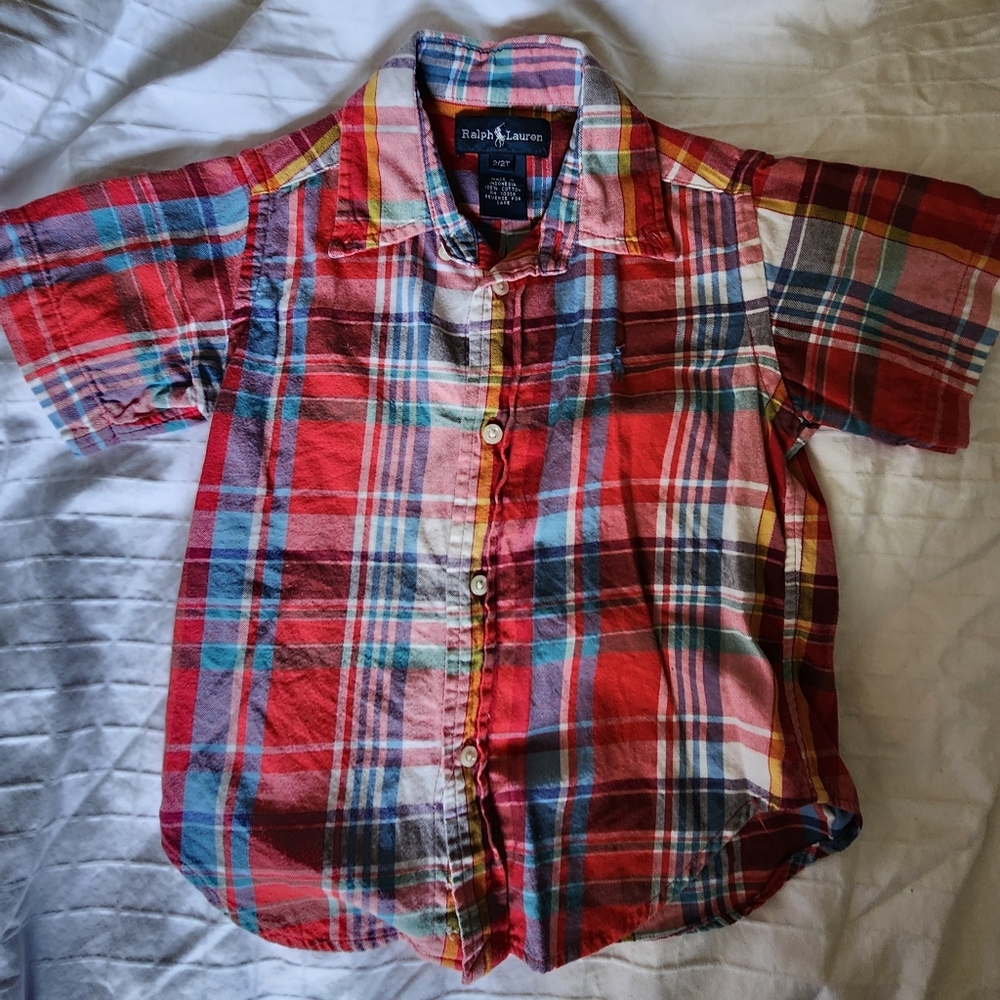 Ralph Lauren Boys' Plaid Short Sleeve Shirt, Button Down, 2T